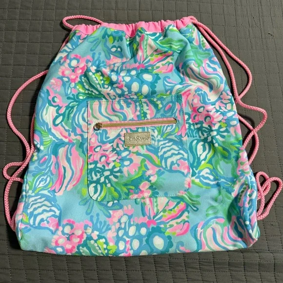 Lily Pulitzer Floral Drawstring Bag in Blue, Green and Pink - Picture 1 of 3
